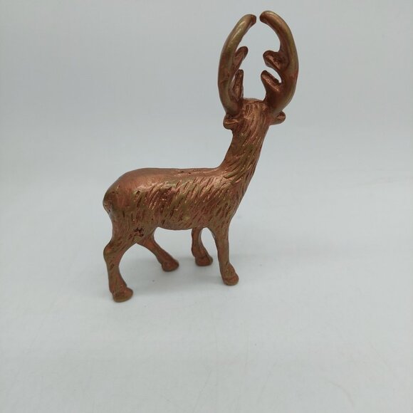 Brass Deer Reindeer Elk Stag Buck Figurine Textured Body 3.5" - Picture 4 of 7